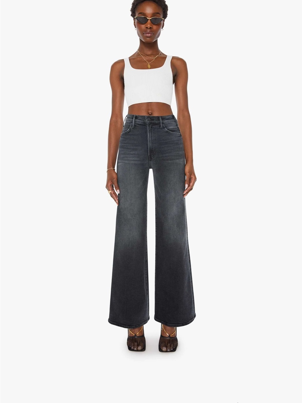 MOTHER the hustler roller sneak Wide-Leg Jeans - Black Fade